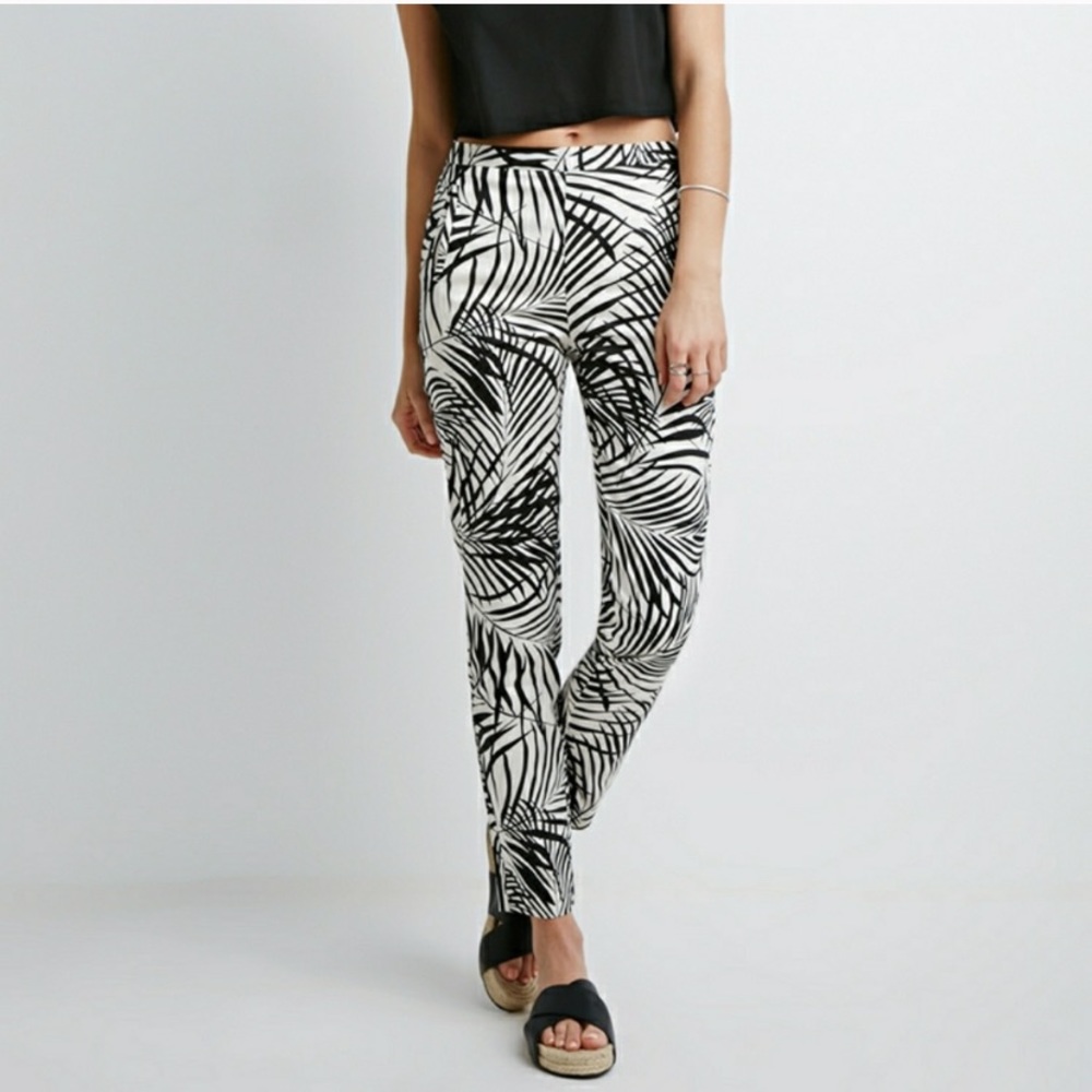 Forever 21 palm leaf print white high waisted pants.